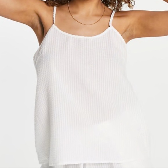 Loungeable mix and match seersucker pajama cami in white - Picture 2 of 4